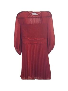 ASOS DESIGN textured pleated shirred mini dress in red Sz: 8 Playful Swiss Dot